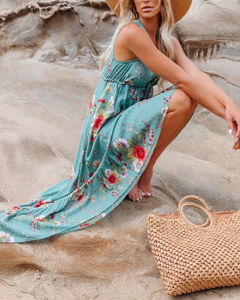 MINT-RED-FLORAL ELBİSE