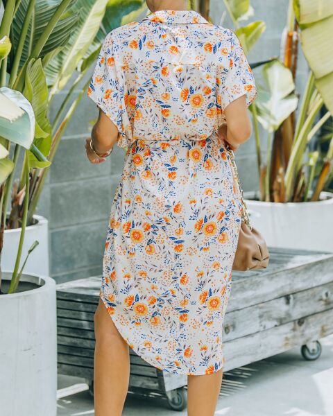 ECRU-ORANGE-FLORAL DRESS S - ECRU-ORANGE-FLORAL