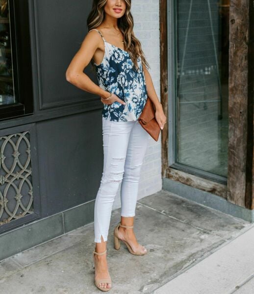 NAVY-FLORAL BLOUSE