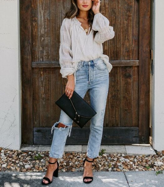 ECRU-BLACK-POLKA-DOT BLOUSE