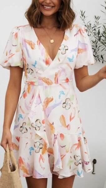 ECRU-FLORAL DRESS M - ECRU-FLORAL