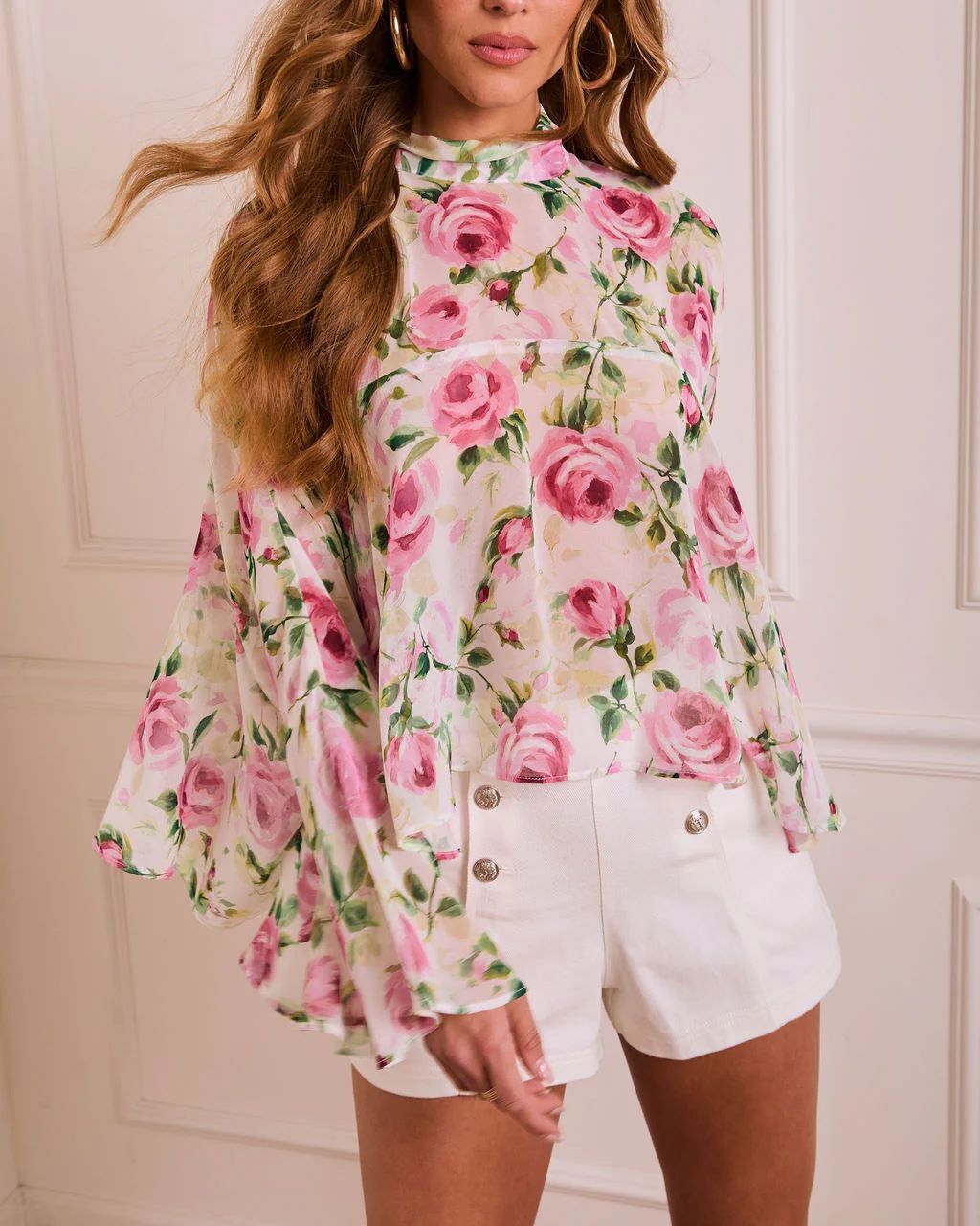 ECRU-ROSE-PRINTED BLOUSE