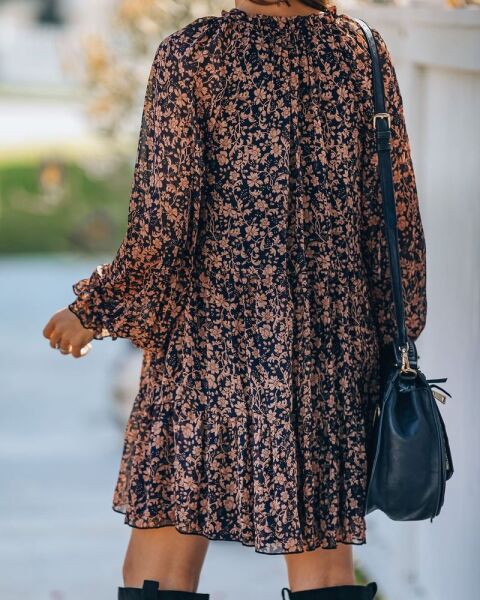 BLACK-BROWN-FLORAL DRESS