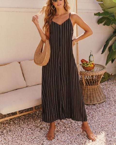 BLACK-BEIGE-STRIPED JUMPSUIT