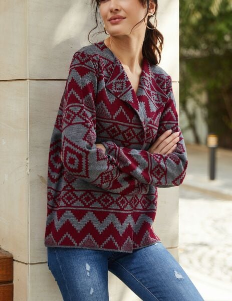 BURGUNDY-GREY CARDIGAN