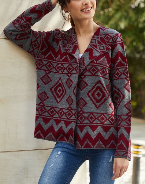 BURGUNDY-GREY CARDIGAN