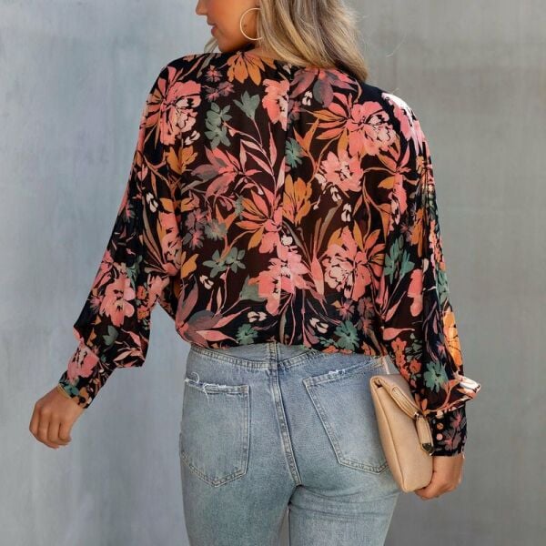 BLACK-FLORAL BLOUSE