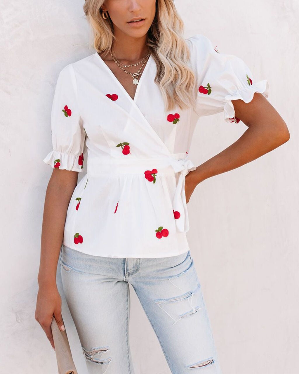 ECRU-CHERRY-PRINT BLOUSE