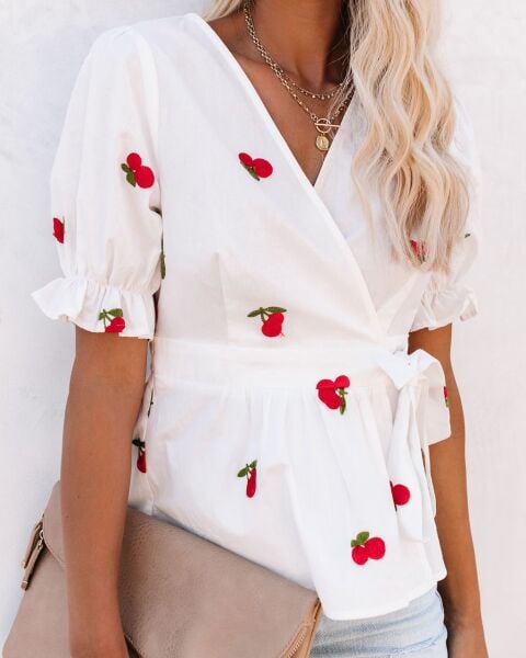 ECRU-CHERRY-PRINT BLOUSE