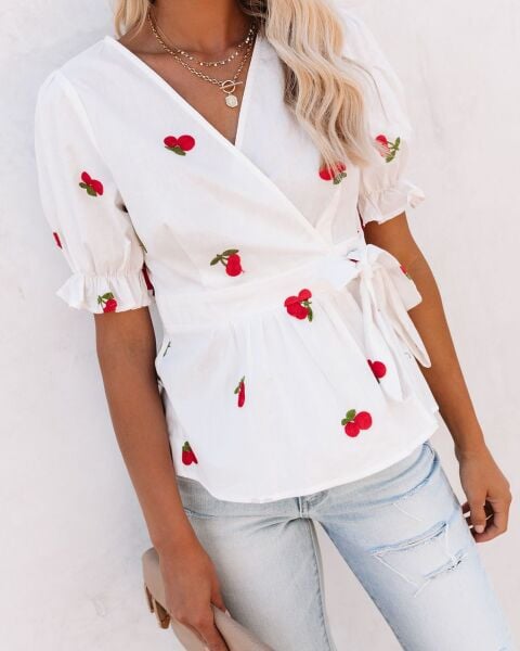 ECRU-CHERRY-PRINT BLOUSE