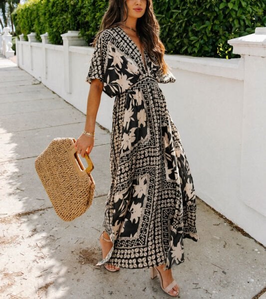 BLACK-ECRU-FLORAL DRESS