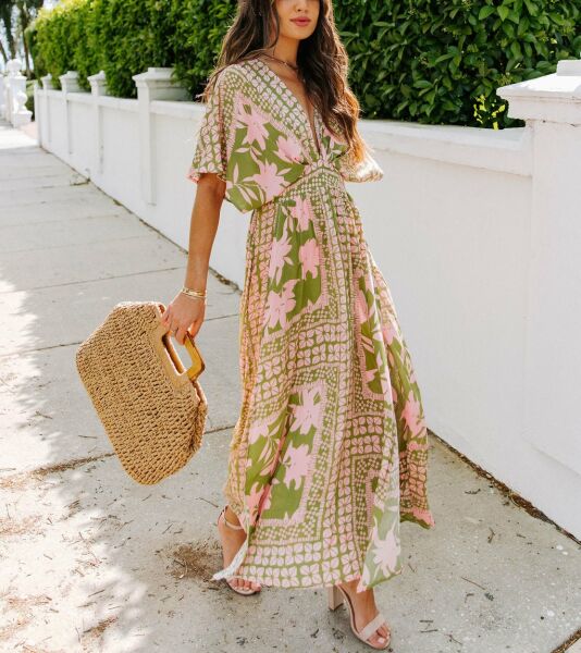 GREEN-PINK-FLORAL DRESS