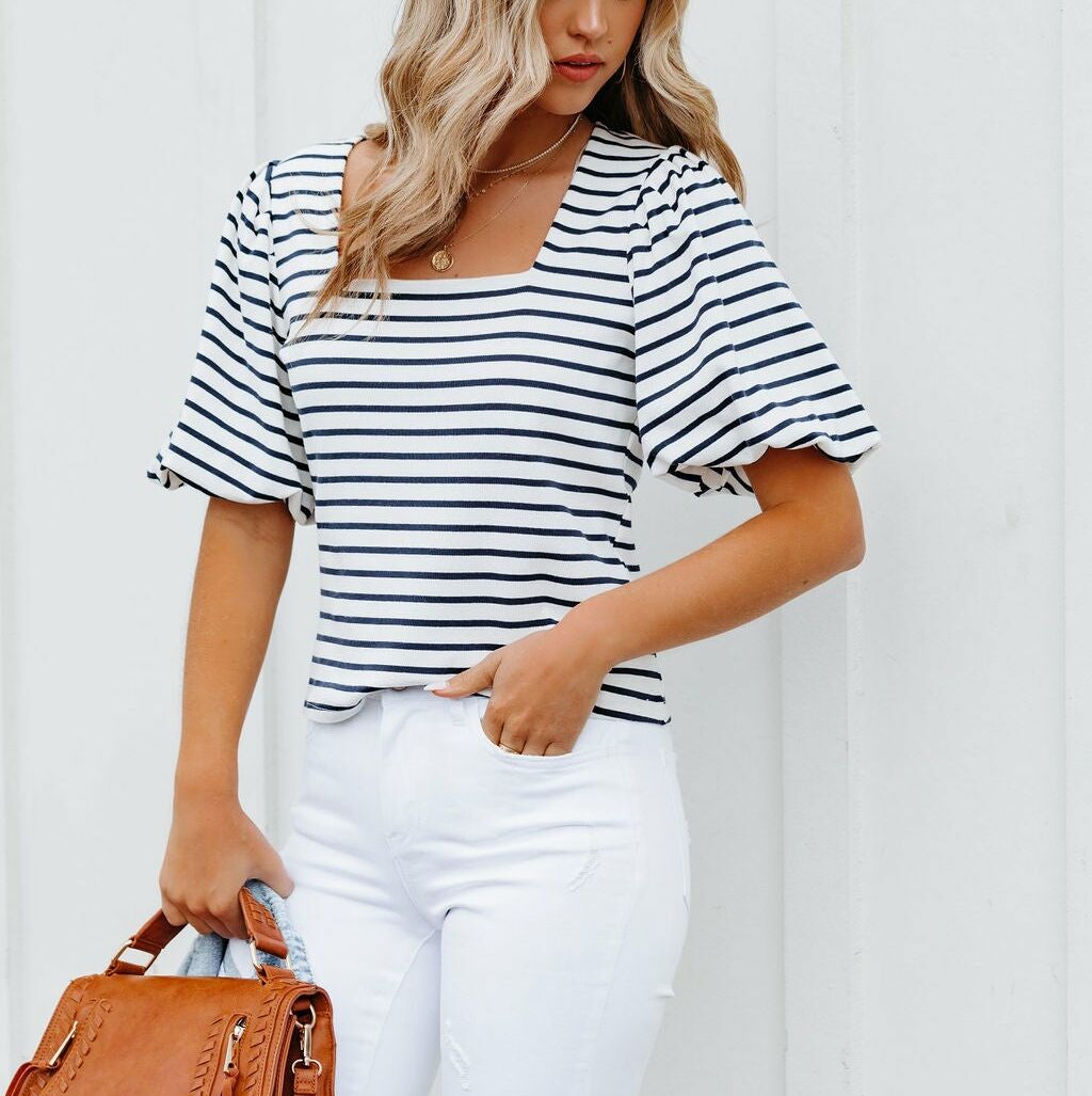 ECRU-BLACK-STRIPED BLOUSE