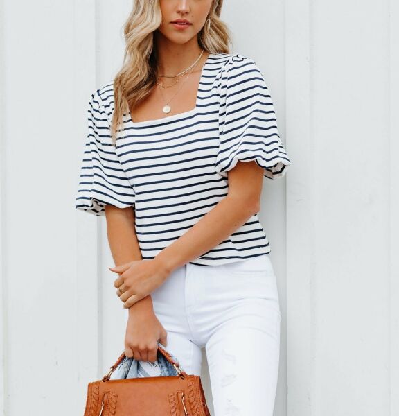 ECRU-BLACK-STRIPED BLOUSE