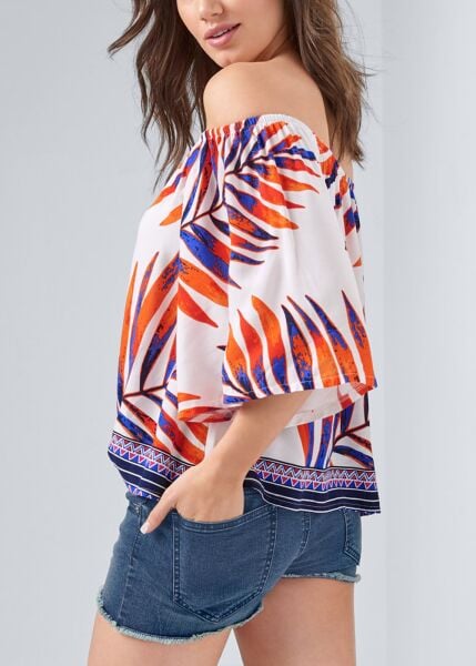 ECRU-CORAL-PRINTED BLOUSE