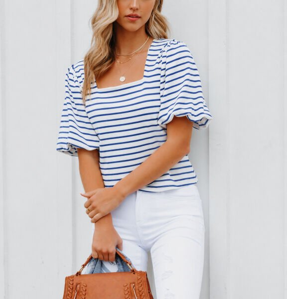 ECRU-NAVY-STRIPED BLOUSE