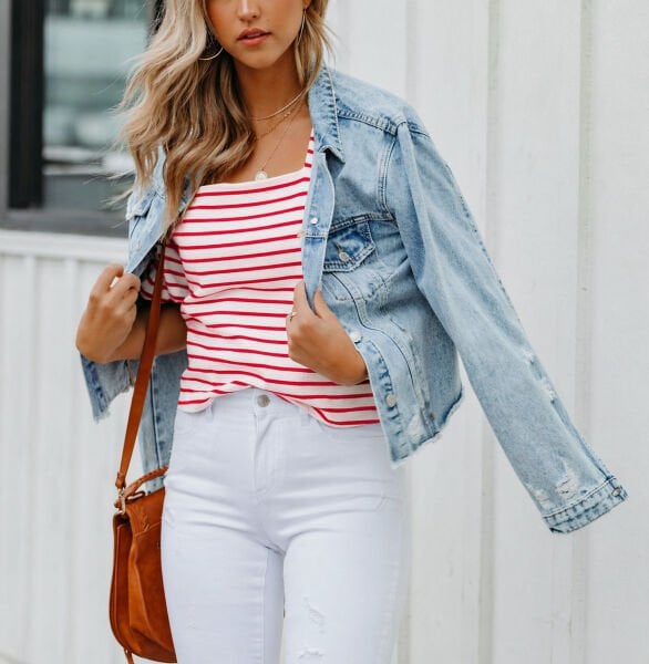 ECRU-RED-STRIPED BLOUSE