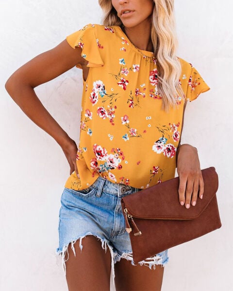 YELLOW-FLORAL BLOUSE