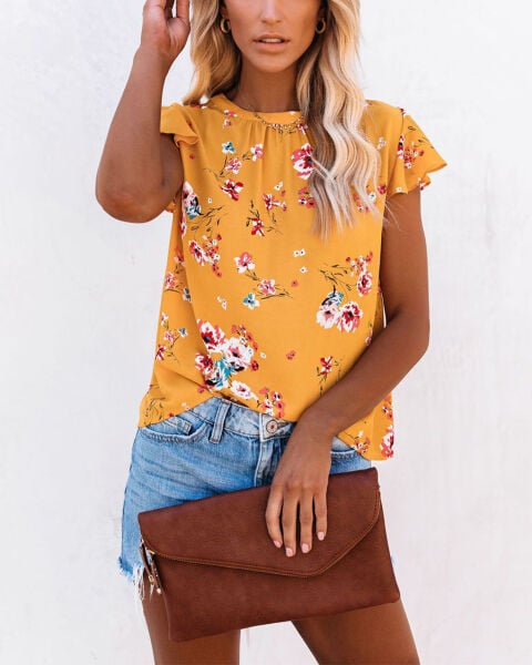 YELLOW-FLORAL BLOUSE