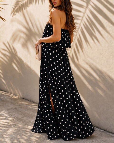 BLACK-ECRU-POLKADOT DRESS L - BLACK-ECRU-POLKADOT