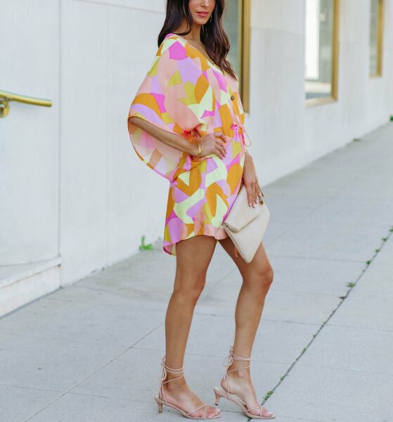 PINK-YELLOW-FLORAL DRESS L - PINK-YELLOW-FLORAL