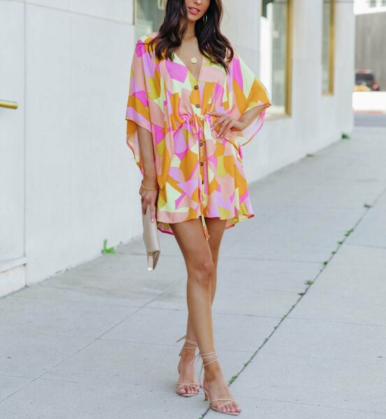 PINK-YELLOW-FLORAL DRESS L - PINK-YELLOW-FLORAL