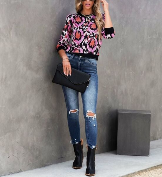 PINK-BLACK-PRINTED BLOUSE