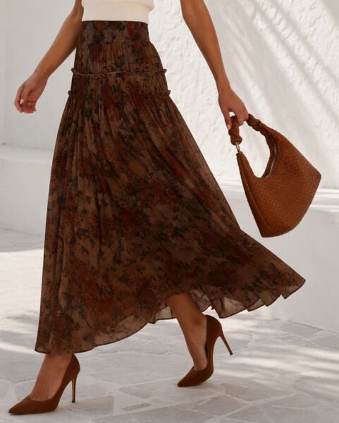 BROWN-FLORAL SKIRT