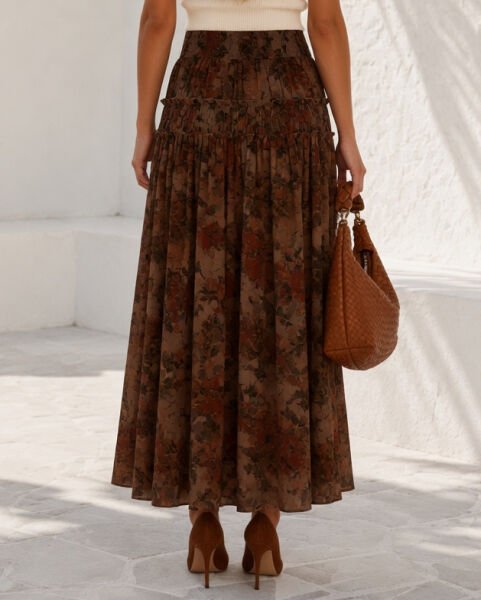 BROWN-FLORAL SKIRT