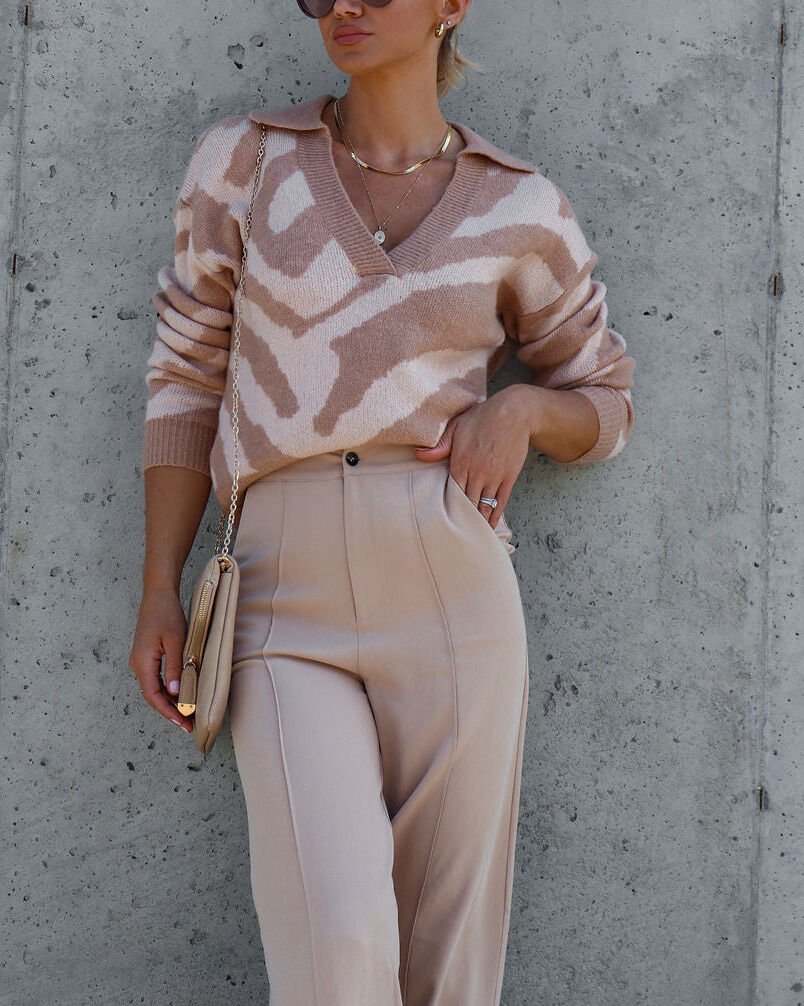 LATTE-ECRU-PRINTED SWEATER