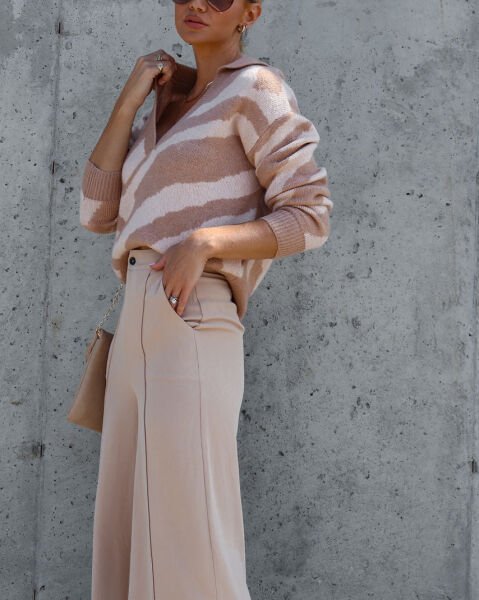 LATTE-ECRU-PRINTED SWEATER