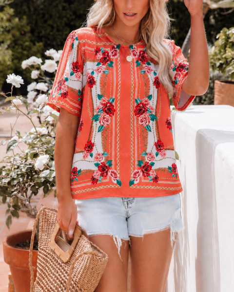 ORANGE-FLORAL BLOUSE