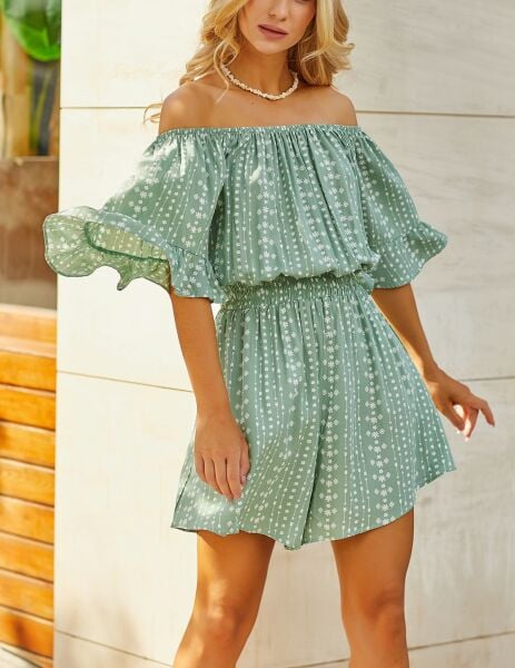 MINT-ECRU-PRINTED ROMPER