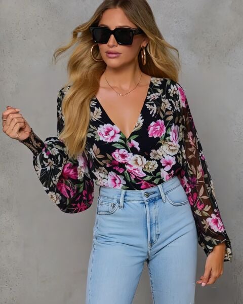 BLACK-FLORAL BLOUSE
