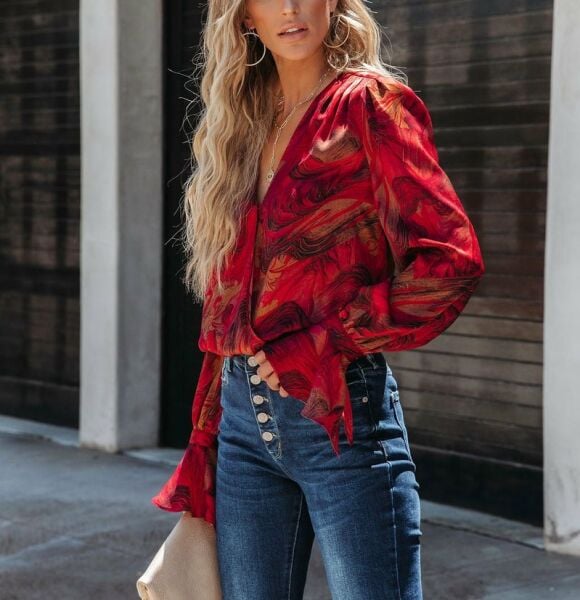 RED-BLACK-FLORAL BLOUSE