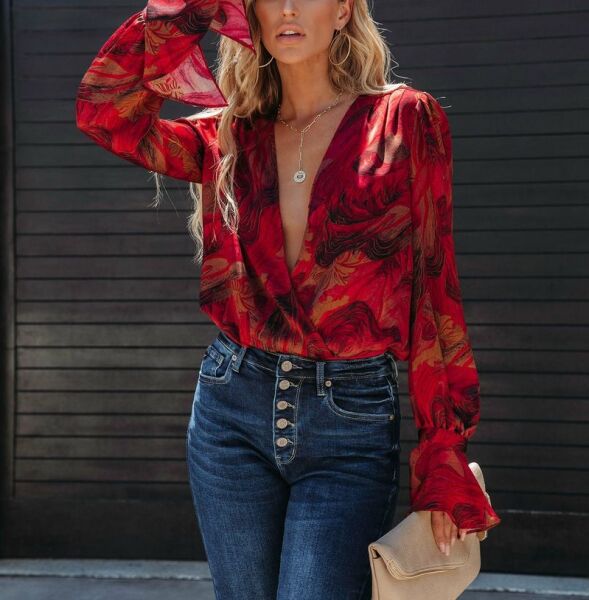 RED-BLACK-FLORAL BLOUSE