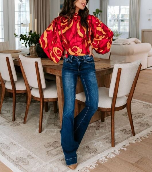RED-FLORAL BLOUSE