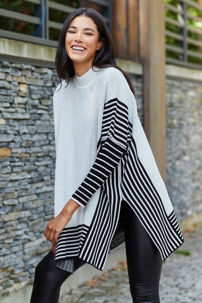 Ecru-Black Poncho