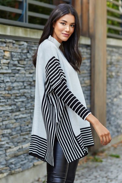 Ecru-Black Poncho