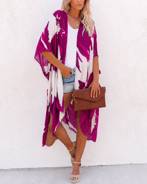 FUSCHIA-WHITE-PRINTED KIMONO