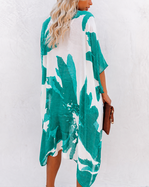GREEN-WHITE-PRINTED KIMONO