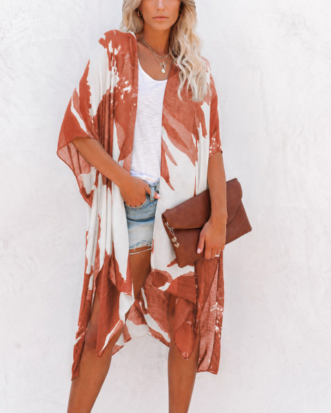 TILE-WHITE-PRINTED KIMONO