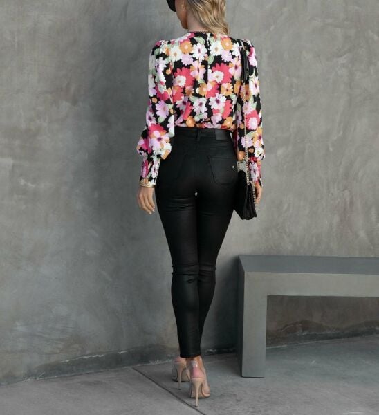 BLACK-PINK-FLORAL BLOUSE