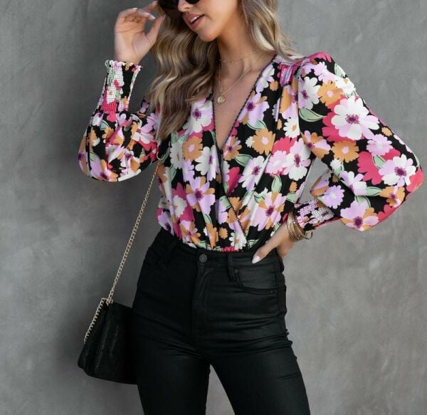 BLACK-PINK-FLORAL BLOUSE