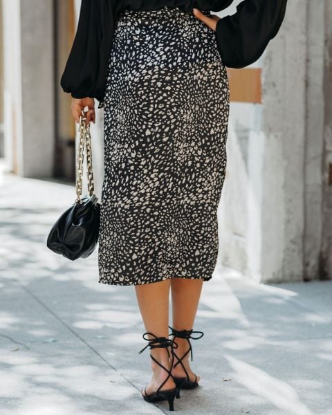 Black-Ecru-Prınted Skırt