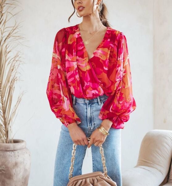 PINK-CORAL-FLORAL BLOUSE