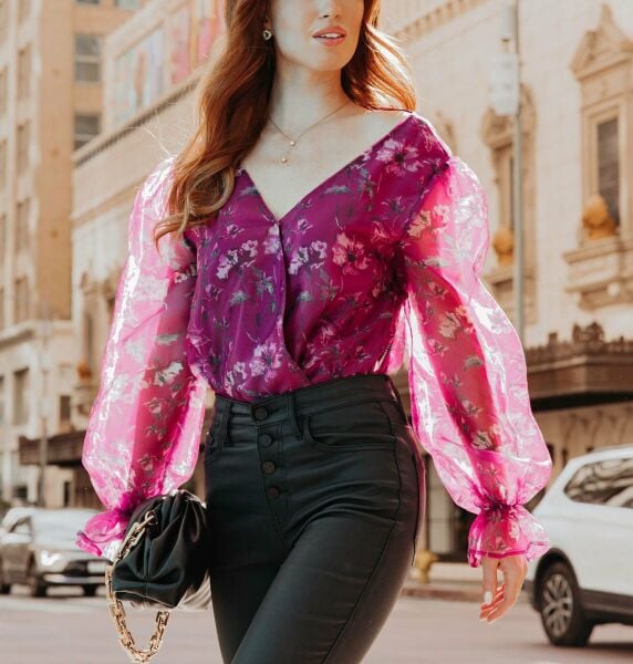 Magenta-Floral Blouse