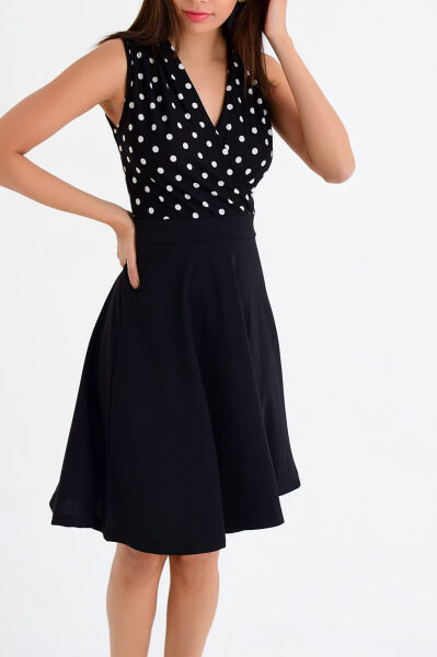 BLACK-POLKA-DOT DRESS S - BLACK-POLKA-DOT