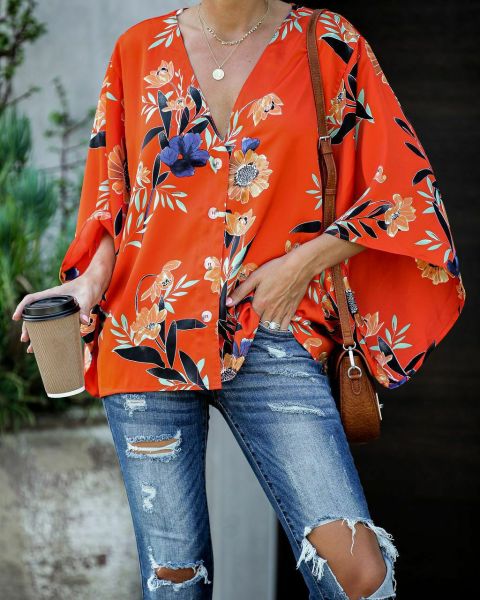 CORAL-FLORAL SHIRT