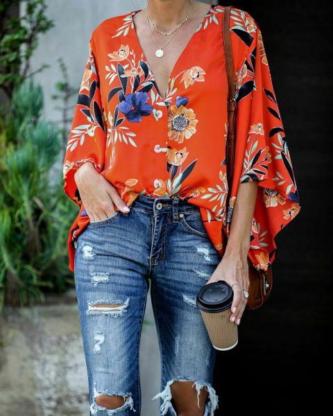 CORAL-FLORAL SHIRT